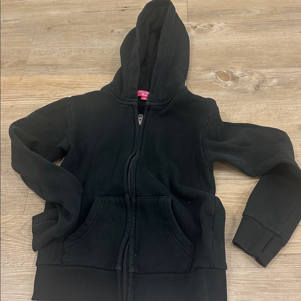 Black sweatshirt, hoodie with unicorn rhinestone details on the back.
